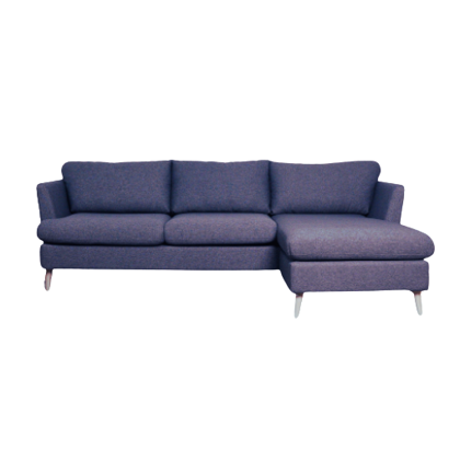 Odense sofa | Højrevendt sofa med chaiselong | Blå stof inkl. 1 nakkestøtte